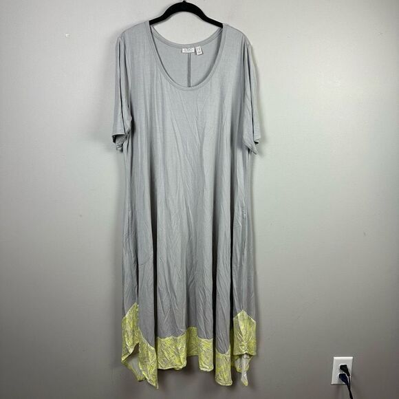 LOGO Lori Goldstein lagenlook rayon asymmetrical hem scoop neck midi dress - Picture 1 of 10